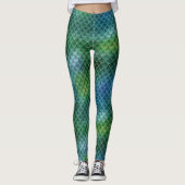 Blauwe groene Zeemeermin Leggings (Voorkant)
