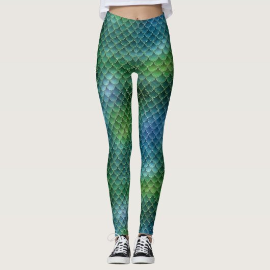 Blauwe groene Zeemeermin Leggings (Voorkant)