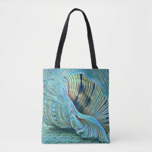 Blauwe groene zeeschelpen op het strand schilderen tote bag