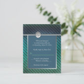 Blauwe, groene, zilverstripte Bar Mitzvah RSVP-kaa Kaart (Staand voorkant)