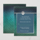 Blauwe, groene, zilverstripte Bar Mitzvah RSVP-kaa Kaart (Voorkant / Achterkant)