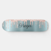 Blauwe groene zonnige afwerking met roze glittersc persoonlijk skateboard (Horizontaal)
