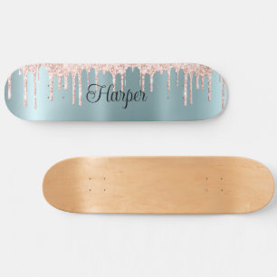 Blauwe groene zonnige afwerking met roze glittersc persoonlijk skateboard