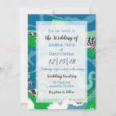 Blauwe, groene zwarte en witte marmer bruiloft kaart (Voorkant)