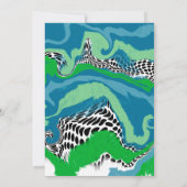 Blauwe, groene zwarte en witte marmer bruiloft kaart (Achterkant)