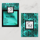 BLAUWE GROENTE DAMASKLOOT, ZWAKTE MONOGRAM VISITEKAARTJE (Voorkant / Achterkant)