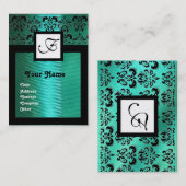 BLAUWE GROENTE DAMASKLOOT, ZWAKTE MONOGRAM VISITEKAARTJE (Voorkant / Achterkant)