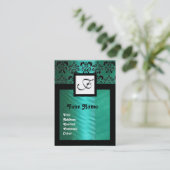 BLAUWE GROENTE DAMASKLOOT, ZWAKTE MONOGRAM VISITEKAARTJE (Staand voorkant)