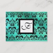 BLAUWE GROENTE DAMASKLOOT, ZWAKTE MONOGRAM VISITEKAARTJE (Achterkant)