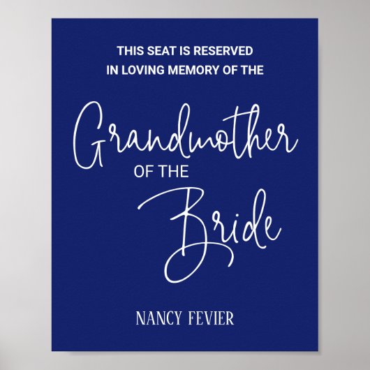 Blauwe Grootmoeder van Bruid Memorial Stoel Trouwe Poster (Voorkant)