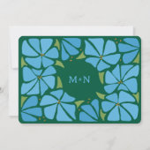 Blauwe Groovy Flower Pattern Huwelijksuitnodiging Kaart (Achterkant)