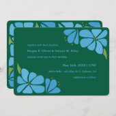 Blauwe Groovy Flower Pattern Huwelijksuitnodiging Kaart (Voorkant / Achterkant)