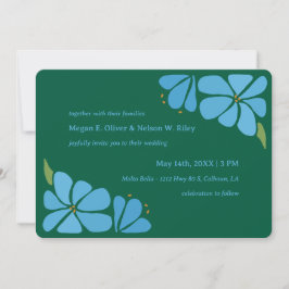 Blauwe Groovy Flower Pattern Huwelijksuitnodiging Kaart