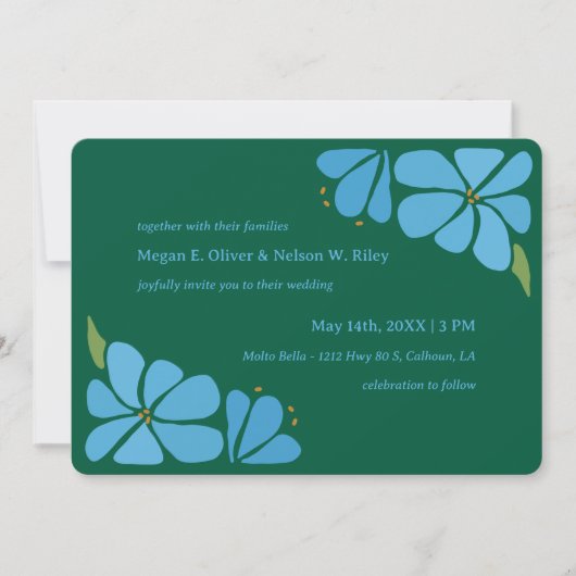 Blauwe Groovy Flower Pattern Huwelijksuitnodiging Kaart (Voorkant)