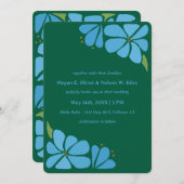 Blauwe Groovy Flower Pattern Huwelijksuitnodiging Kaart (Voorkant / Achterkant)