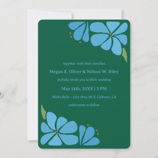 Blauwe Groovy Flower Pattern Huwelijksuitnodiging Kaart (Voorkant)