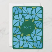 Blauwe Groovy Flower Pattern Huwelijksuitnodiging Kaart (Achterkant)