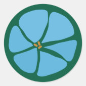 Blauwe Groovy Flower Pattern Wedding Invitation Se Ronde Sticker (Voorkant)