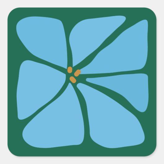 Blauwe Groovy Flower Pattern Wedding Invitation Se Vierkante Sticker (Voorkant)