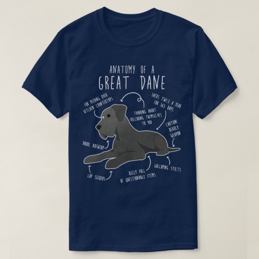 Blauwe Grote Deen Hond Anatomie T-shirt (Design voorkant)