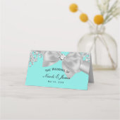 Blauwe Grote Witte Boog Diamanten Glam Tafel Plaatskaartje (Voorkant)