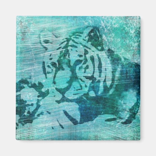 Blauwe Grunge Tijger Magneet (Voorkant)