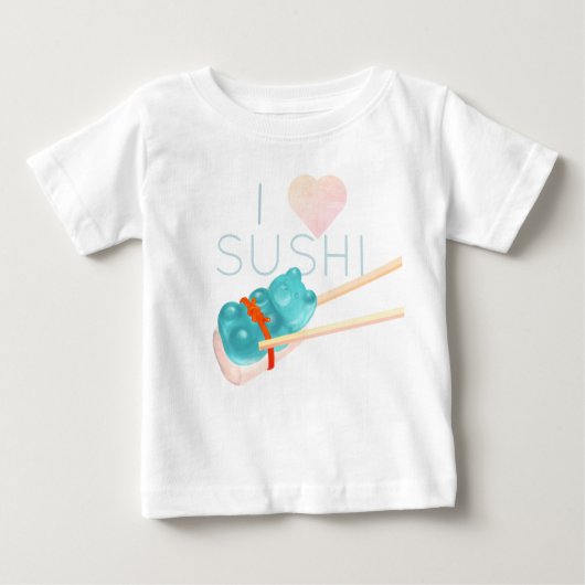 Blauwe Gummy Beer "Ik hou van Sushi" Baby T-shirt (Voorkant)