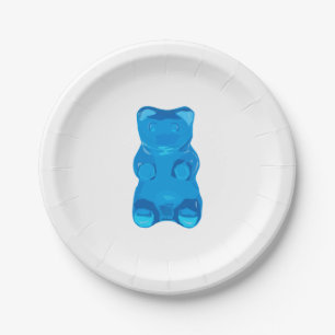Blauwe Gummybeer Illustratie Papieren Bordje
