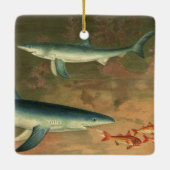  blauwe haai Eating Fish, Marine Life Keramisch Ornament (Achterkant)