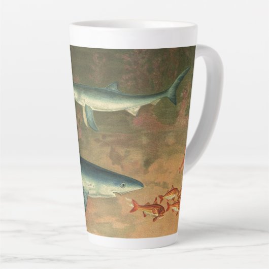  blauwe haai Eating Fish, Marine Life Latte Mok (Rechterhoek)