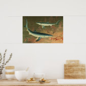  blauwe haai Eating Fish, Marine Life Poster (Keuken)
