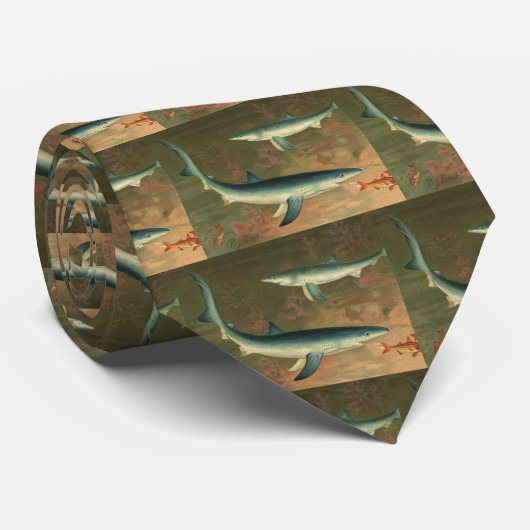  blauwe haai Eating Fish, Marine Life Stropdas (Opgerold)