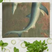  blauwe haai Eating Fish, Marine Life Theedoek (Gevouwen)