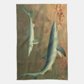  blauwe haai Eating Fish, Marine Life Theedoek (Verticaal)