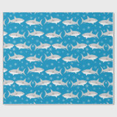 Blauwe haai en sneeuwvlok kerstontwerp cadeaupapier (Vlak)