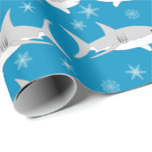 Blauwe haai en sneeuwvlok kerstontwerp cadeaupapier (Rol Hoek)