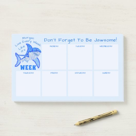 Blauwe haai Great White Weekly Calendar Funny Post-it® Notes (Op bureau)