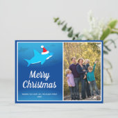 Blauwe haai in Santa Hat-kerstflat Feestdagenkaart (Staand voorkant)