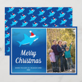 Blauwe haai in Santa Hat-kerstflat Feestdagenkaart (Voorkant / Achterkant)