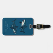 Blauwe haai | Monogram Aangepast Bagagelabel (Voorkant horizontaal)