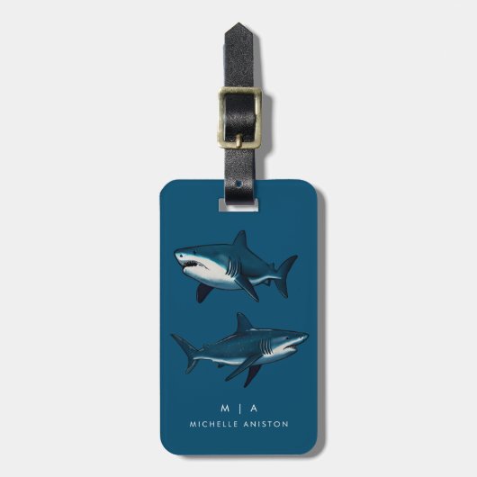 Blauwe haai | Monogram Aangepast Bagagelabel (Voorkant verticaal)