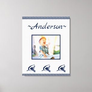 Blauwe haai Nautical Navy Foto Lijst Canvas Afdruk