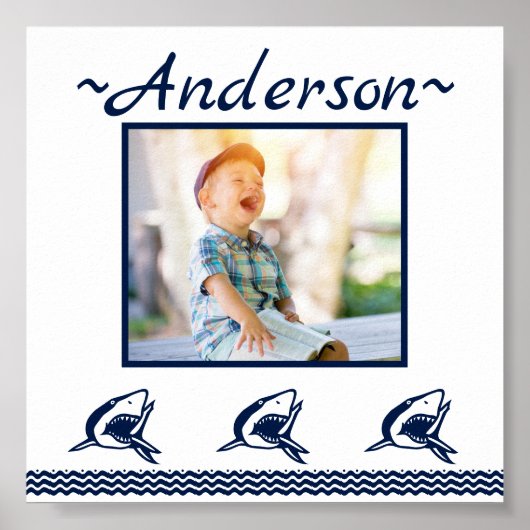 Blauwe haai Nautical Navy Foto Lijst Poster (Voorkant)