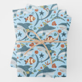 Blauwe Haai Oceaan Zee Vis Dier Verjaardag Inpakpapier Vel (In situ)