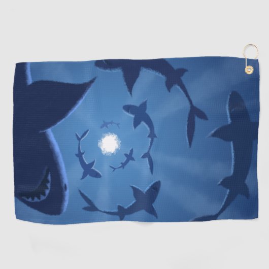 Blauwe haai Witte Moon Onderzee Golfhanddoek (Horizontaal)