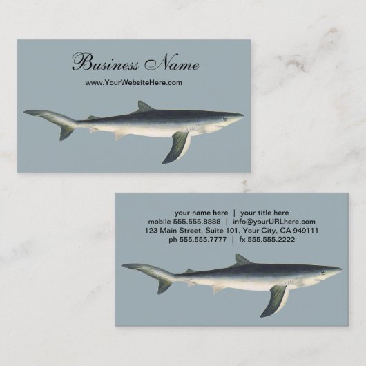  blauwe haai, zeewaardig leven in de aquatische oc visitekaartje (Voorkant / Achterkant)