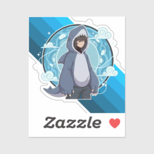 Blauwe Haaienjongen Anime Kunst Sticker