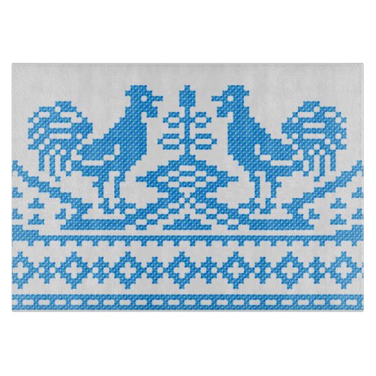 Blauwe Haan kruissteekontwerp Snijplank (Voorkant)