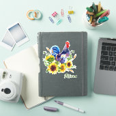 Blauwe Haan met Zonnebloemen Naam Sticker (iPad Cover)