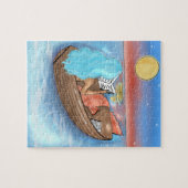 Blauwe haarzeemeermin die op een boezel afleest legpuzzel (Horizontaal)